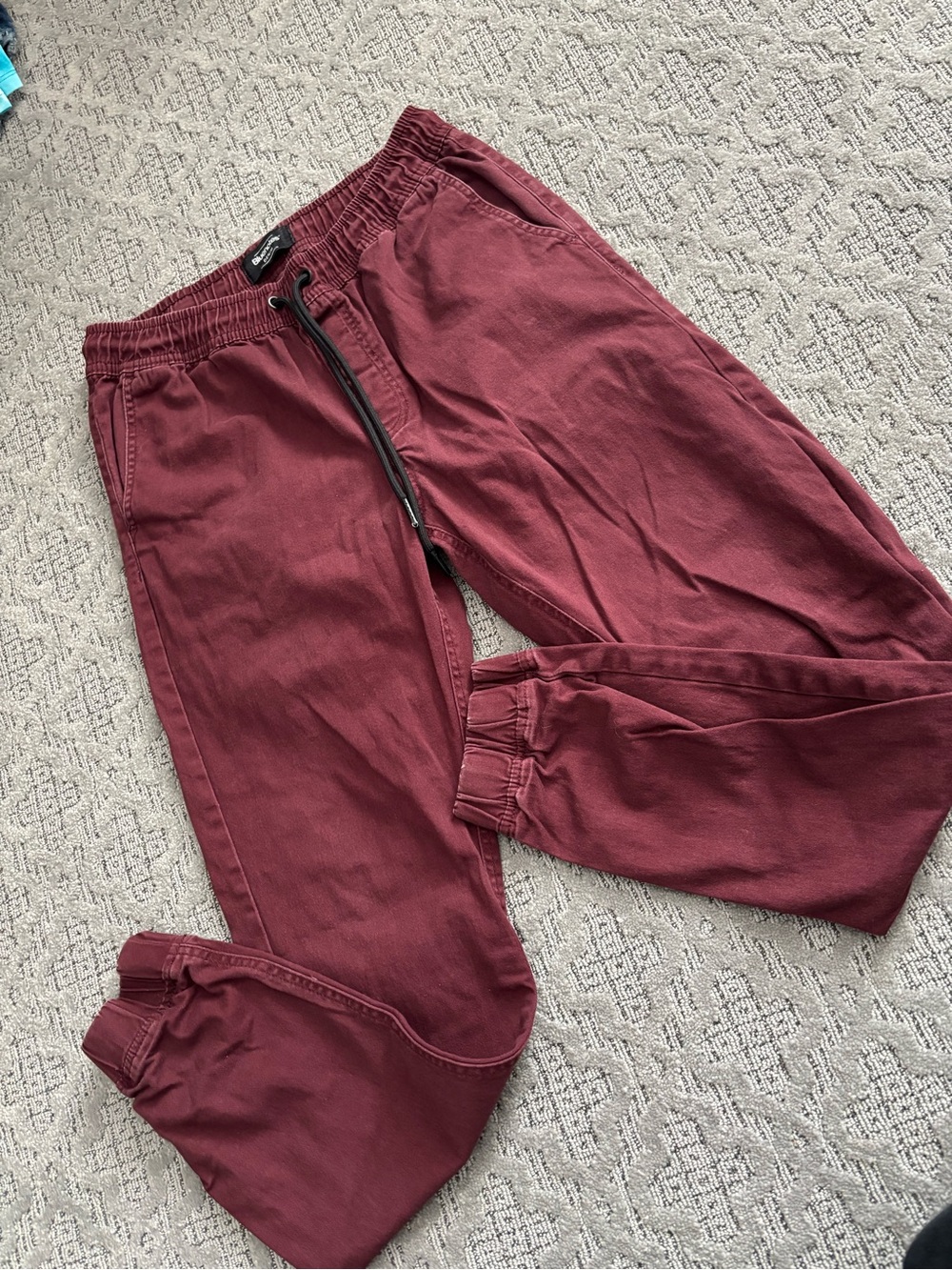 Men's Maroon Jogger Pants - Elastic Waist with Drawstring